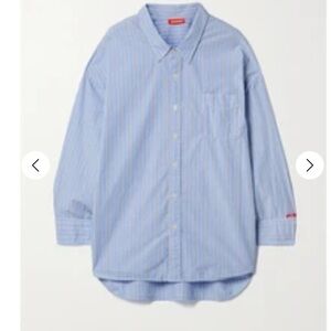 Denimist Oversized Blue Striped Casual Button-Down Shirt